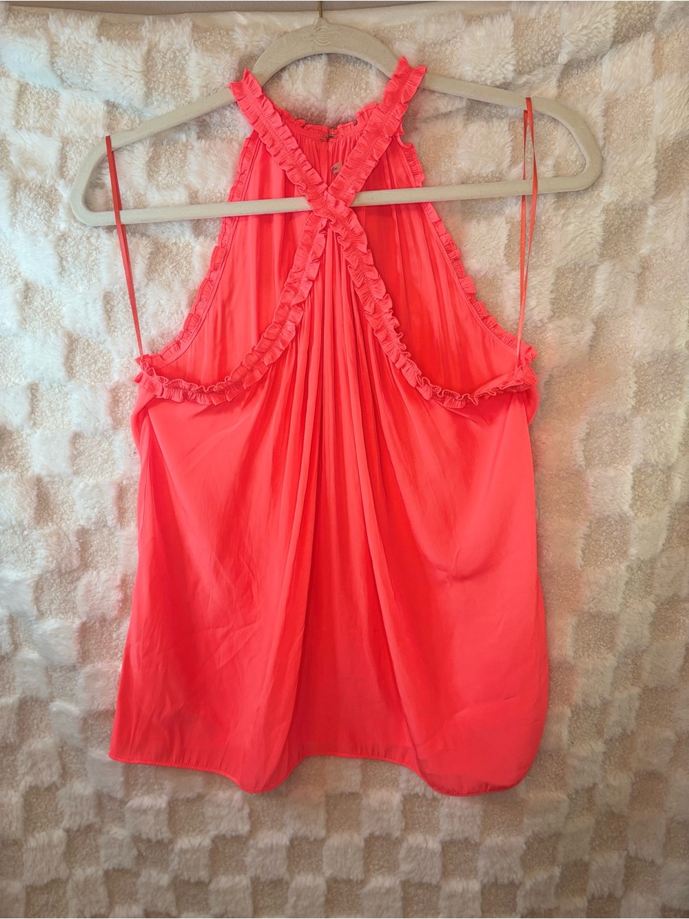 Ramy Brook Ruffled Crisscross Halter Tank in Coral Pink